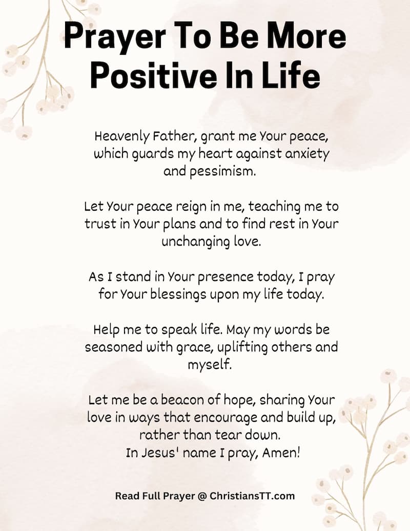 Prayer To Be More Positive In Life